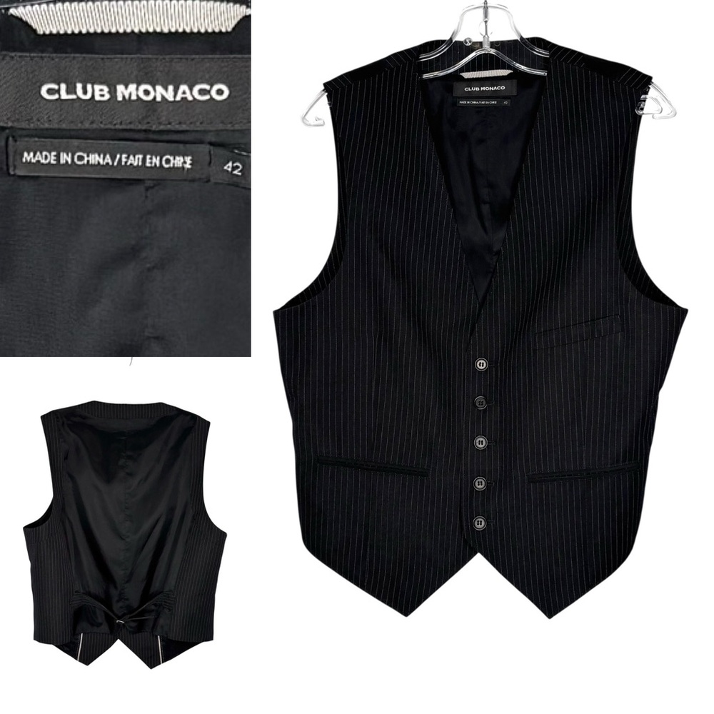 Club Monaco Men's black Pinstripe Vest lightweight wool linen blend size 42